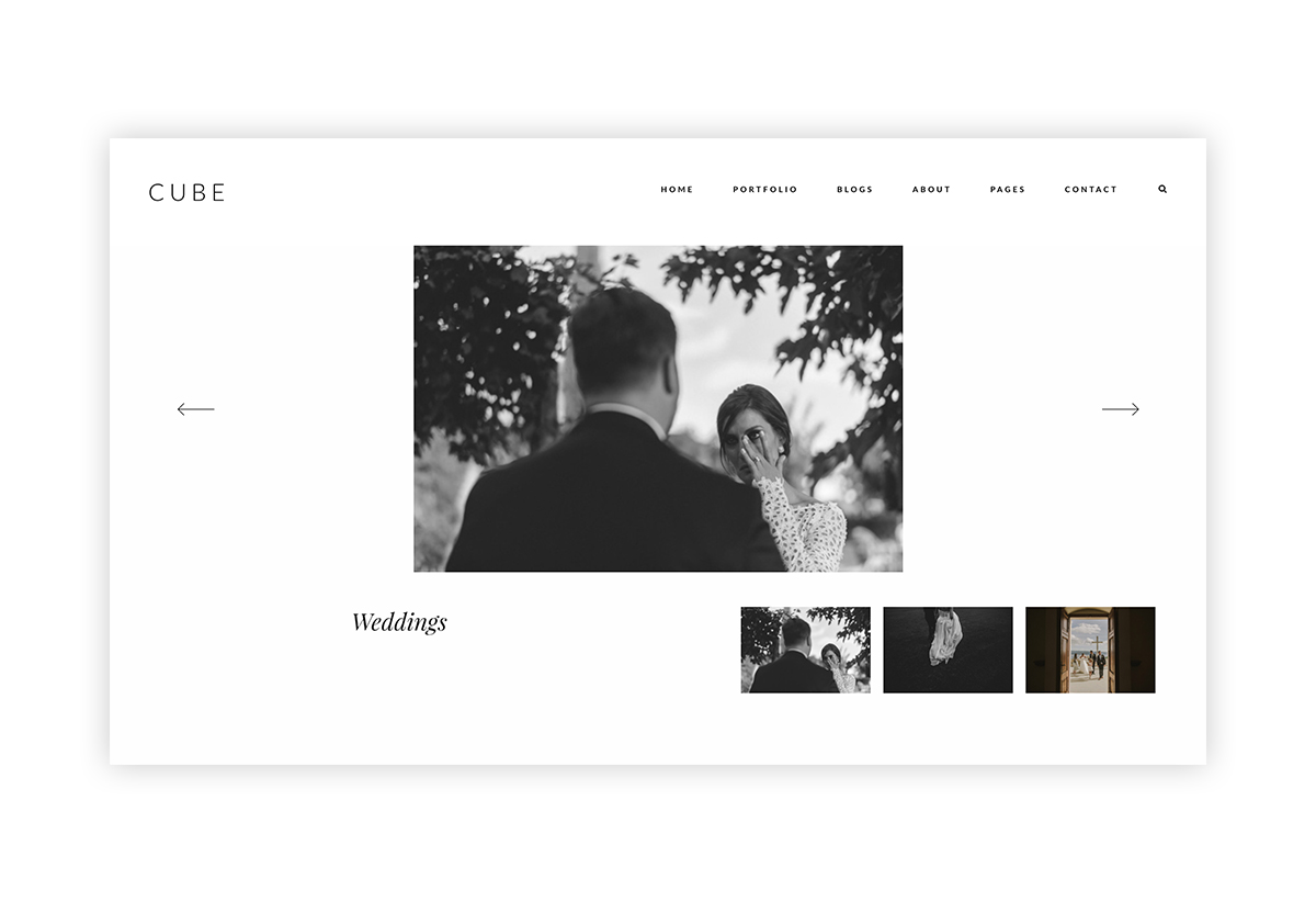 cube-wordpress website theme for photographers and videographers, gallery view
