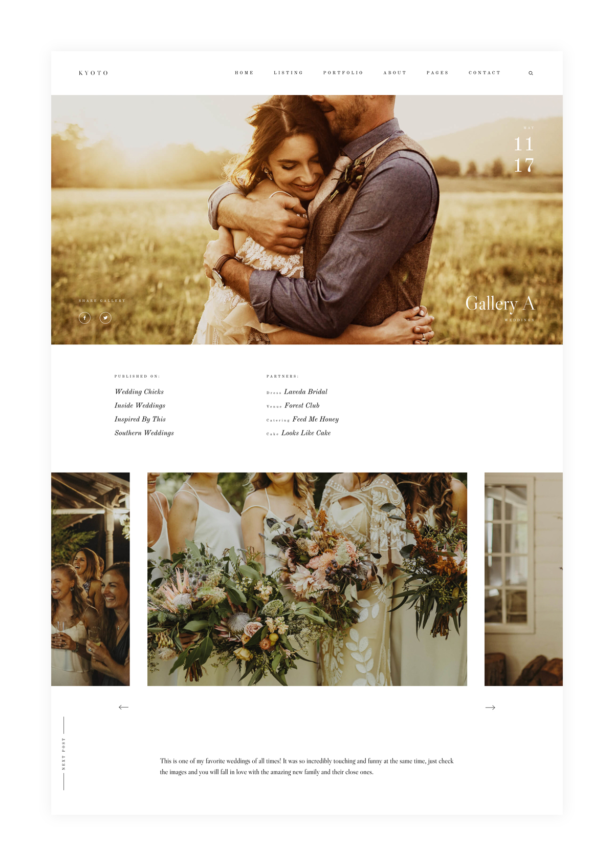 Kyoto photography website theme Portfolio, single gallery layouts